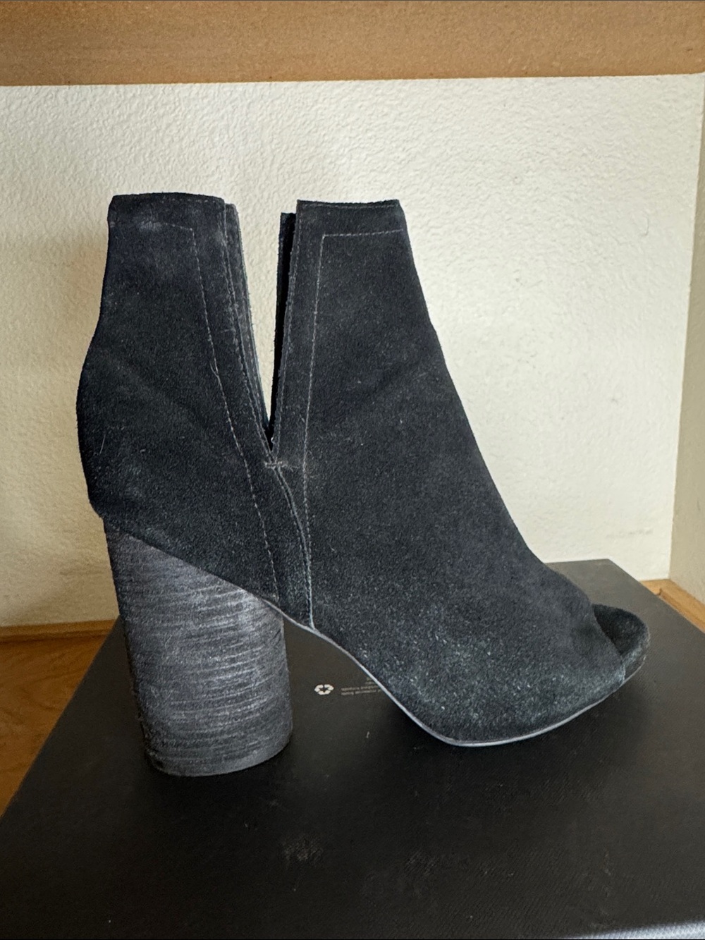 Jeffrey Campbell Black Suede Peep-Toe Block Heel Booties